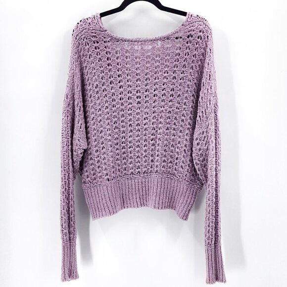 FREE PEOPLE Best Of You V-Neck Open Knit Sweater Lavender Purple - Picture 6 of 8